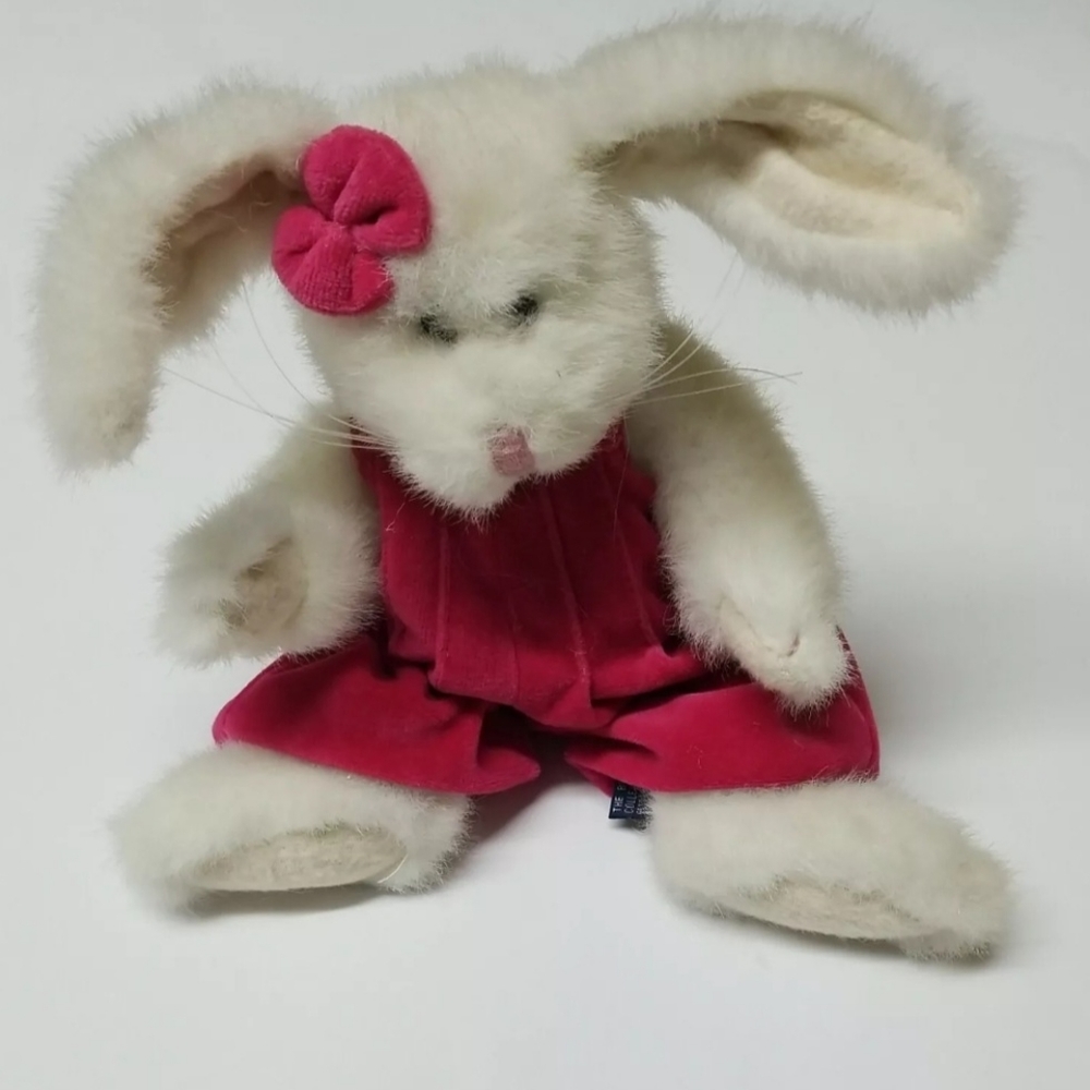 Boyds Bears & Friends Rabbit Plush Weighted Bottom Jointed Whitew/Dark Pink Bibs